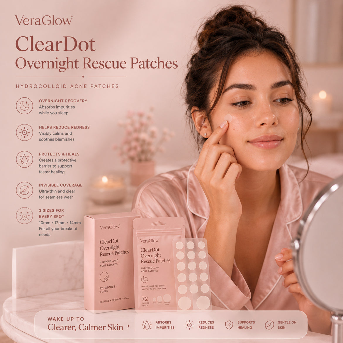 ClearDot Overnight Rescue Patches — Hydrocolloid Acne Patches (72 pack)